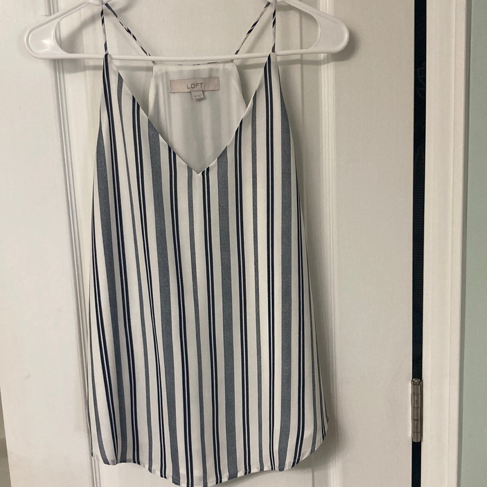 Loft white and navy striped tank top, size XS